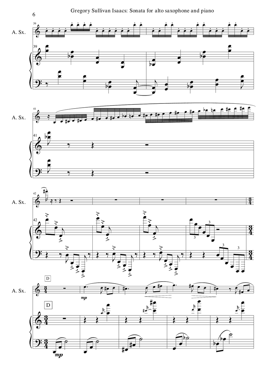Gregory Sullivan Isaacs: Sonata for alto saxophone and piano Alto Saxophone scores gallery preview page 6