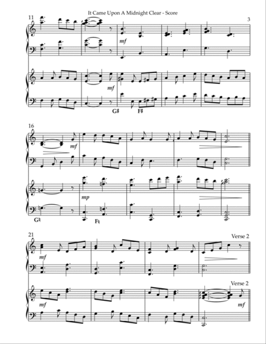 It Came Upon A Midnight Clear, Harp Duet - Key of C Pedal Harp scores gallery preview page 3
