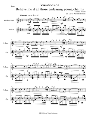 Variations on Believe me if all those endearing young charms for alto recorder and guitar
