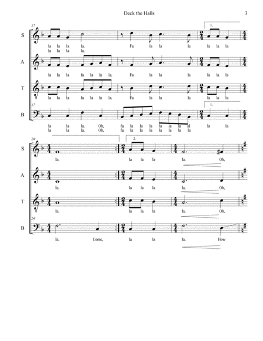 Deck the Halls 4-Part scores gallery preview page 3