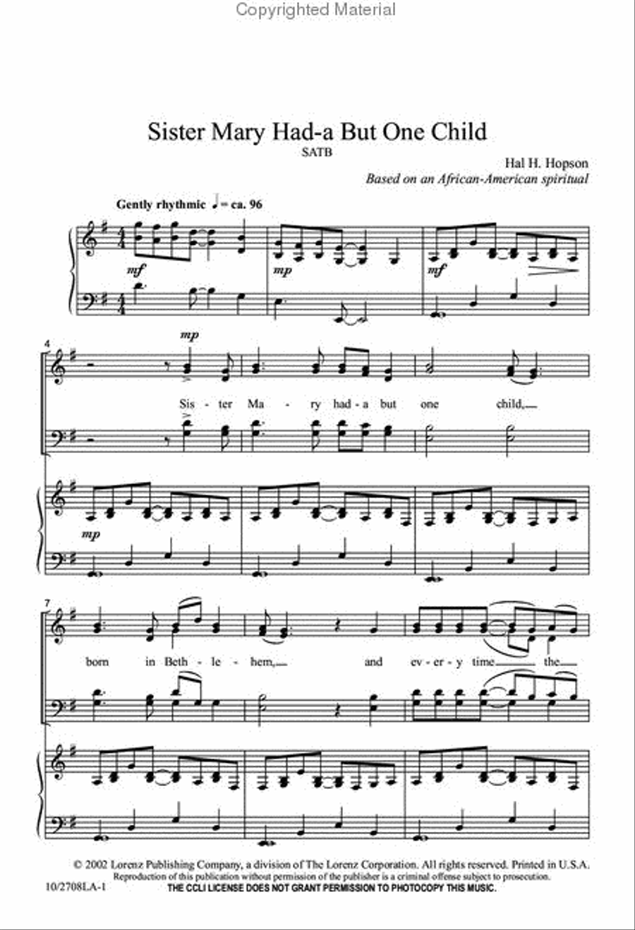 Sister Mary Had-a But One Child 4-Part scores gallery preview page 2