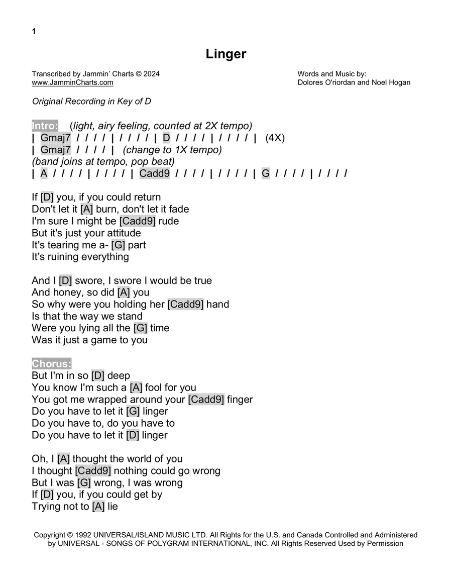 Linger Linger Acoustic Guitar scores gallery preview page 1