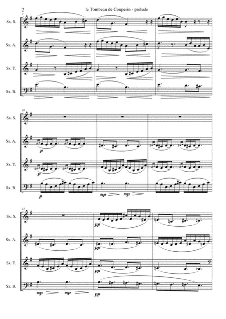 Le Tombeau de Couperin (Maurice Ravel), prélude. Arrangement for saxophone quartet (M. Loridan) Ful Saxophone Quartet scores gallery preview page 2