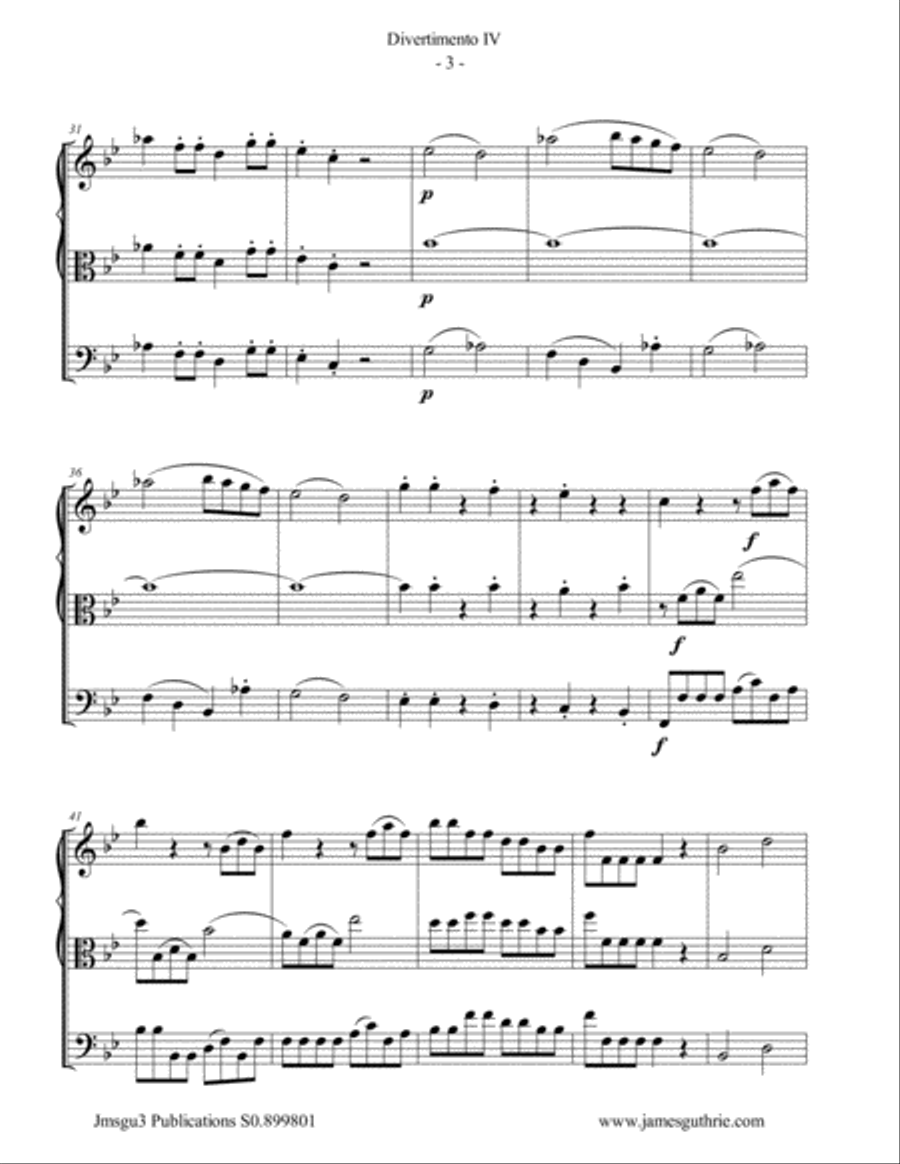 Mozart: Divertimento No. 4 for String Trio String Trio scores gallery preview page 3