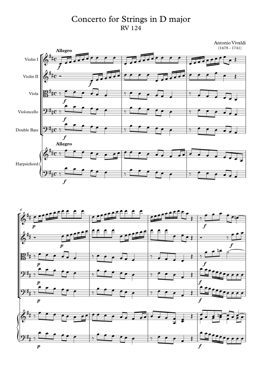 Concerto for Strings in D major RV 124 String Orchestra scores gallery preview page 1