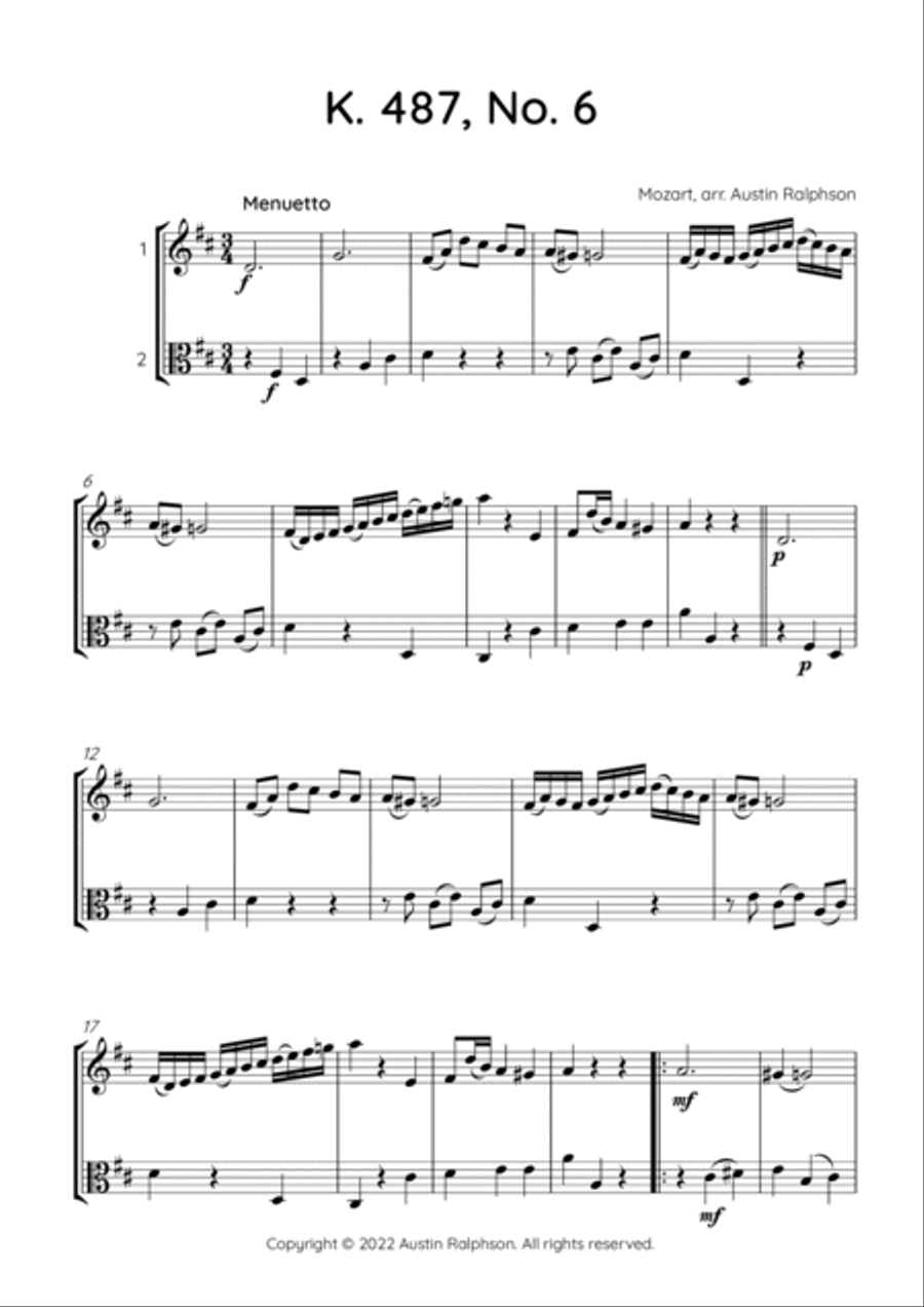 Mozart K. 487 No. 6 - violin and viola duet String Duet scores gallery preview page 3