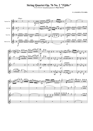 Book cover for String Quartet Op. 76 No. 2 "Fifths" for Saxophone Quartet (SATB)