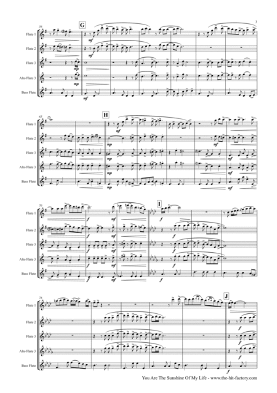 You Are The Sunshine Of My Life Flute Quartet scores gallery preview page 3