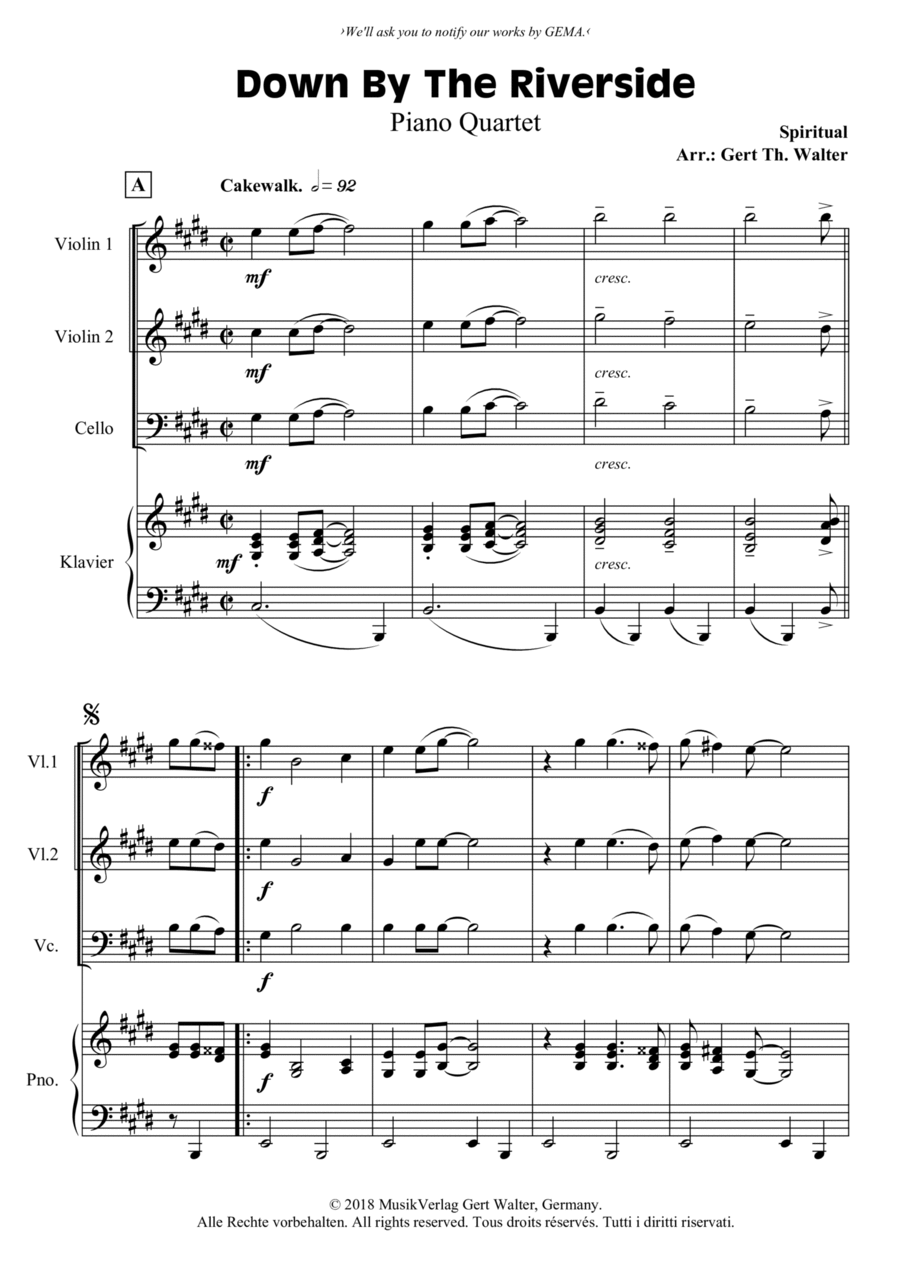 Down By The Riverside Down By The Riverside Piano Quartet scores gallery preview page 1
