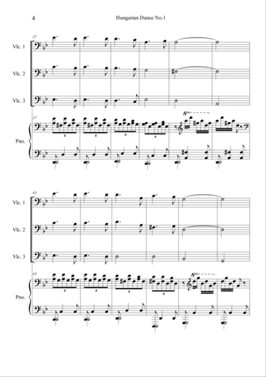 Hungarian Dances No.1 in G minor, Allegro molto Piano Quartet scores gallery preview page 4