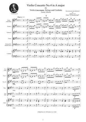 Book cover for Albinoni - Violin Concerto No.4 in A major Op.9 for Violin, Strings and Cembalo