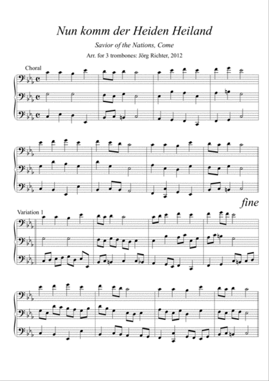 Savior of the Nations, Come for trombone trio Trombone Trio scores gallery preview page 2