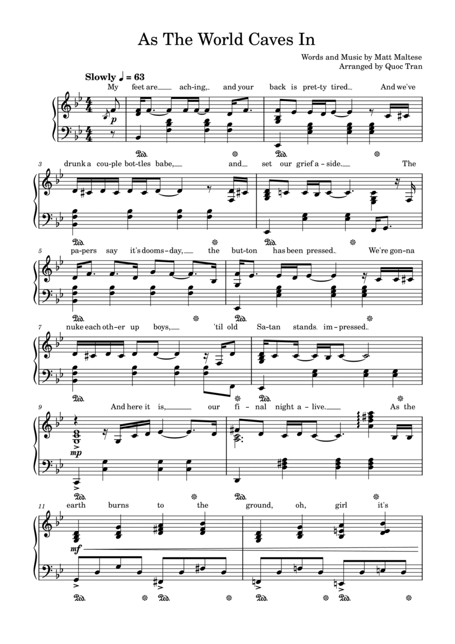 As The World Caves In Piano Solo scores gallery preview page 1