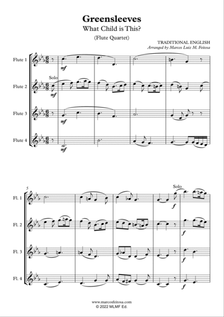 Greensleeves - Flute Quartet Flute Quartet scores gallery preview page 3