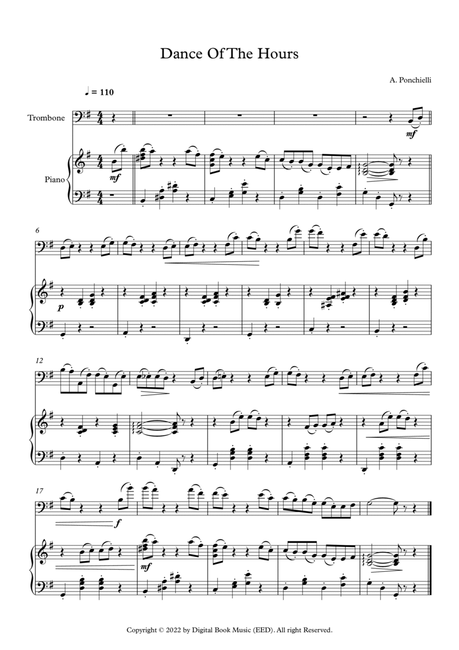 Dance Of The Hours - Amilcare Ponchielli (Trombone + Piano) Easy Piano scores gallery preview page 1