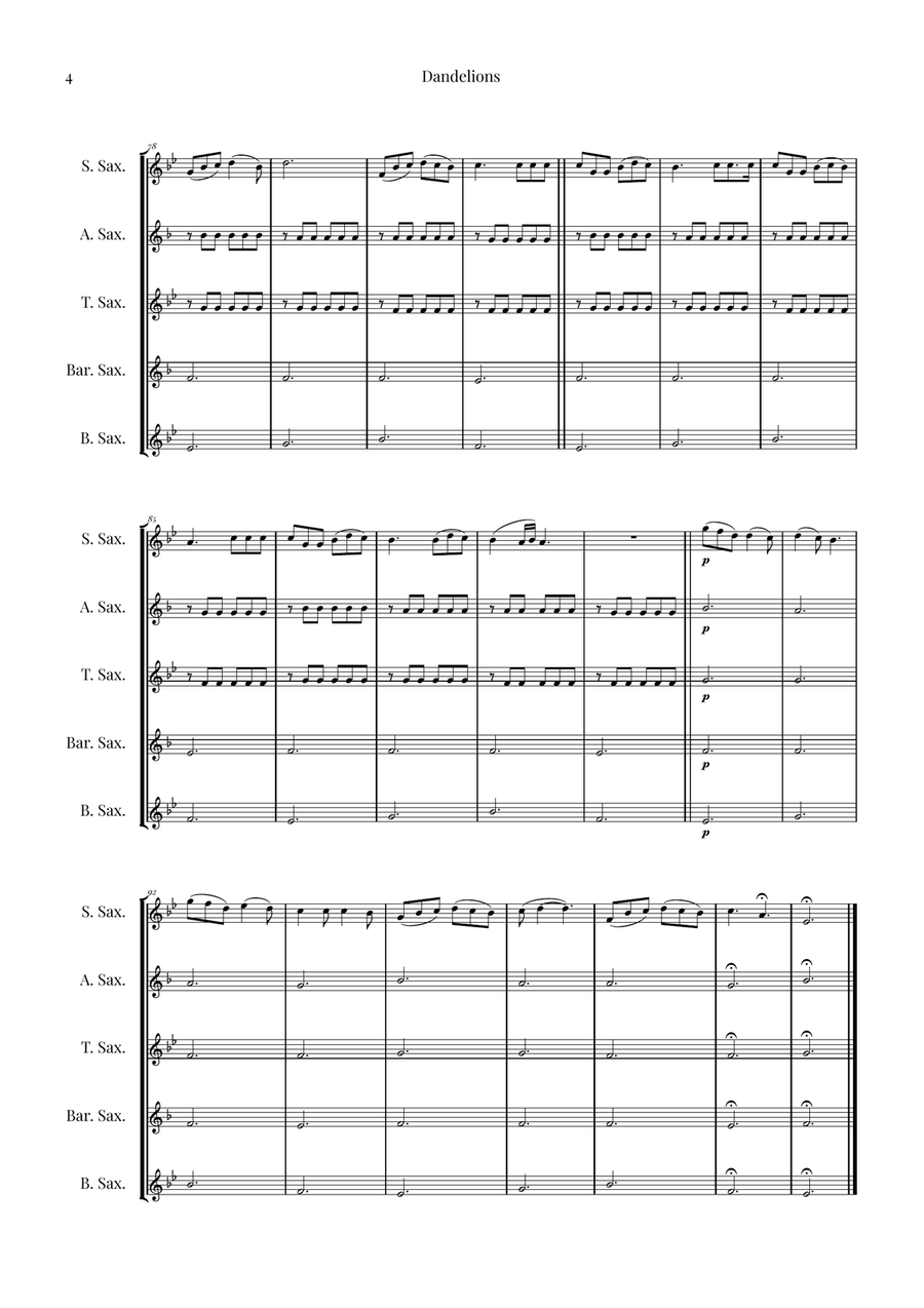 Dandelions Saxophone Quintet scores gallery preview page 4
