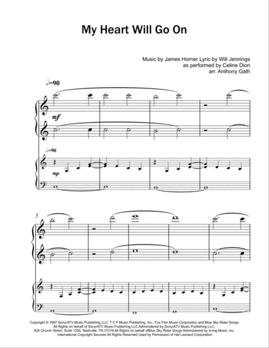 My Heart Will Go On (Love Theme from Titanic) Easy Piano scores gallery preview page 1