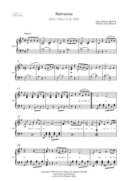 Malvarosa - Bolero for Piano (Latin Folk Music)