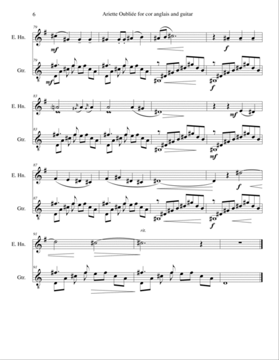Ariette Oubliée for cor anglais and guitar English Horn scores gallery preview page 6