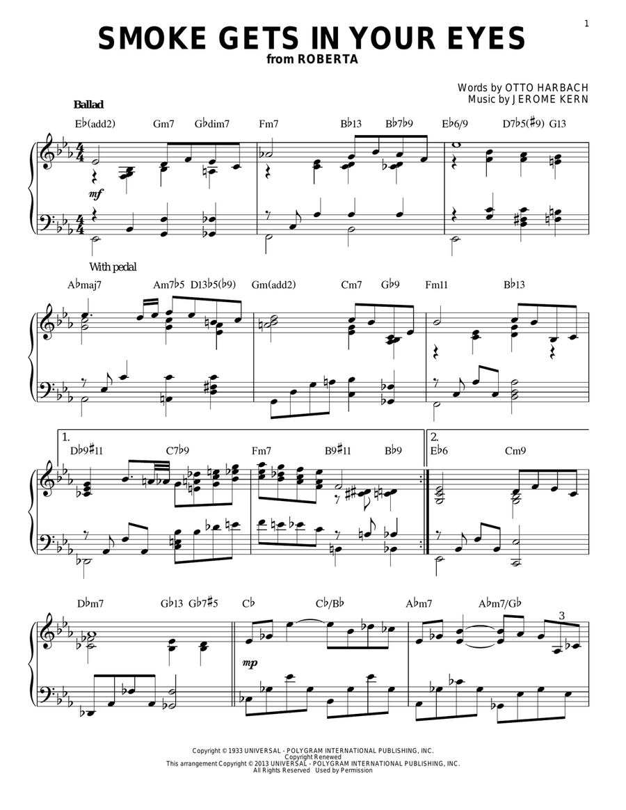 Smoke Gets In Your Eyes [Jazz version] (arr. Brent Edstrom) Piano Solo scores gallery preview page 1