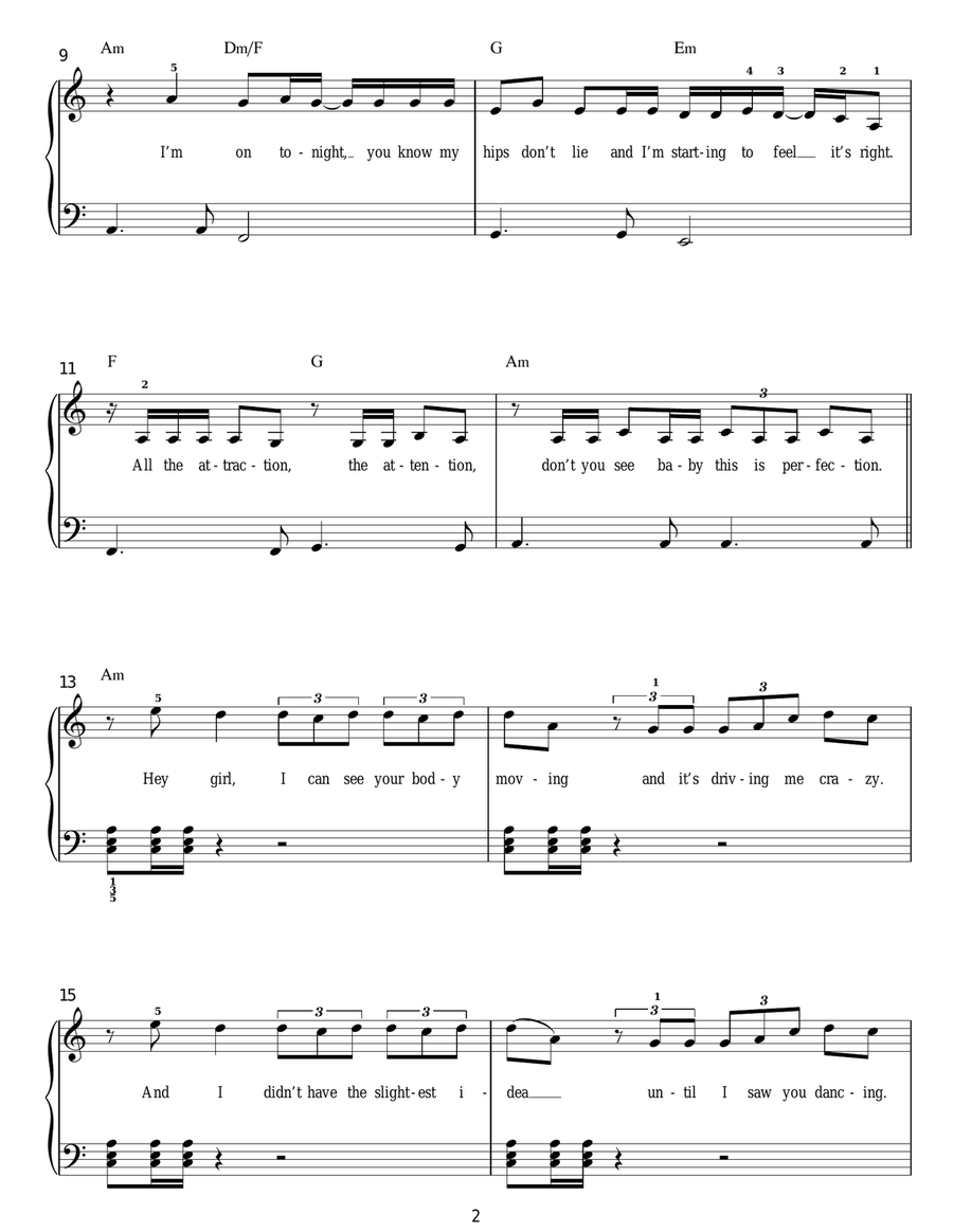 Hips Don't Lie Easy Piano scores gallery preview page 2