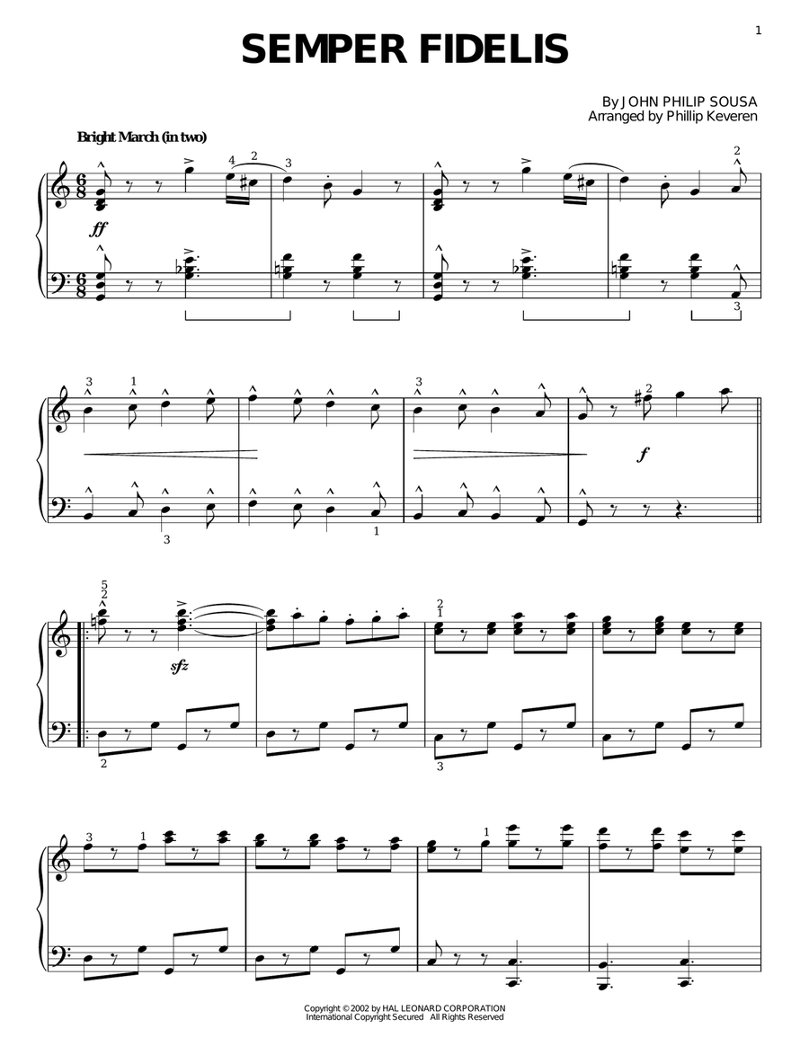 Semper Fidelis (arr. Phillip Keveren) Piano Solo scores gallery preview page 1