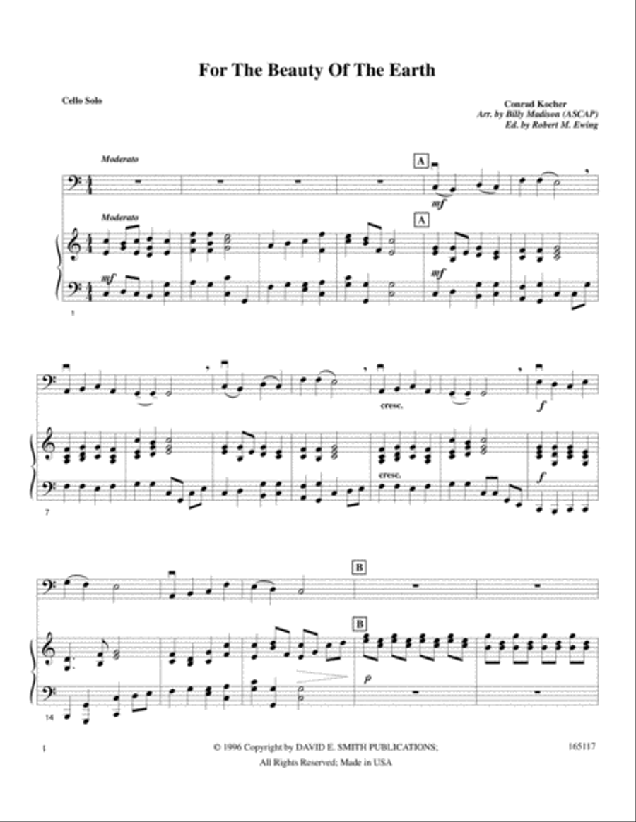 For The Beauty Of The Earth Cello Solo scores gallery preview page 1