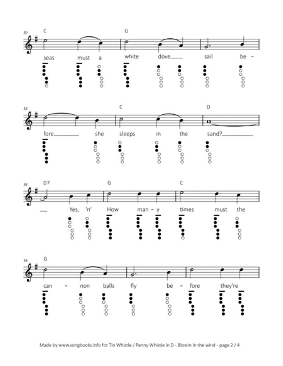 Blowin' In The Wind Tin Whistle scores gallery preview page 2
