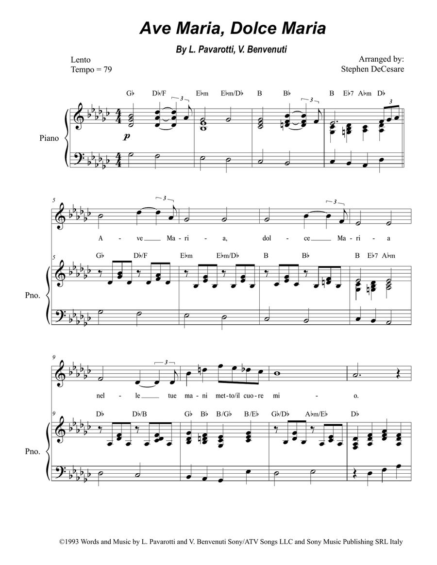 Ave Maria, Dolce Maria High Voice scores gallery preview page 1