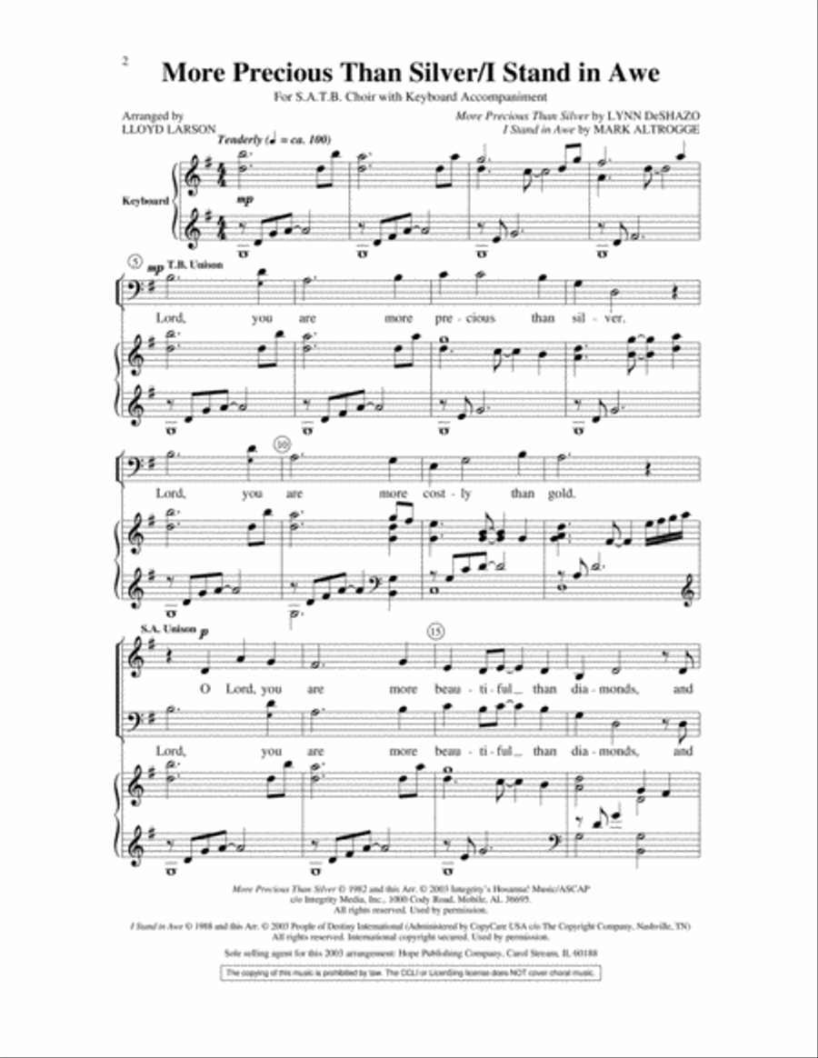More Precious Than Silver with I Stand in Awe 4-Part scores gallery preview page 2