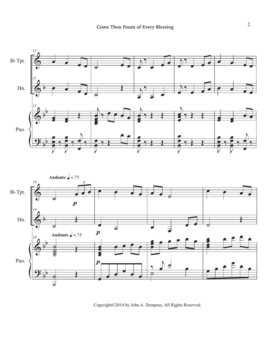 Come Thou Fount of Every Blessing (Trio for Trumpet, Horn in F and Piano) Brass Trio scores gallery preview page 6