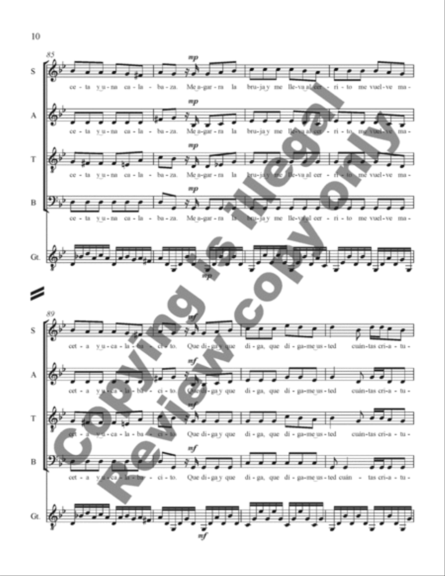 Three Mexican Folk Songs: 2. La Bruja 4-Part scores gallery preview page 10