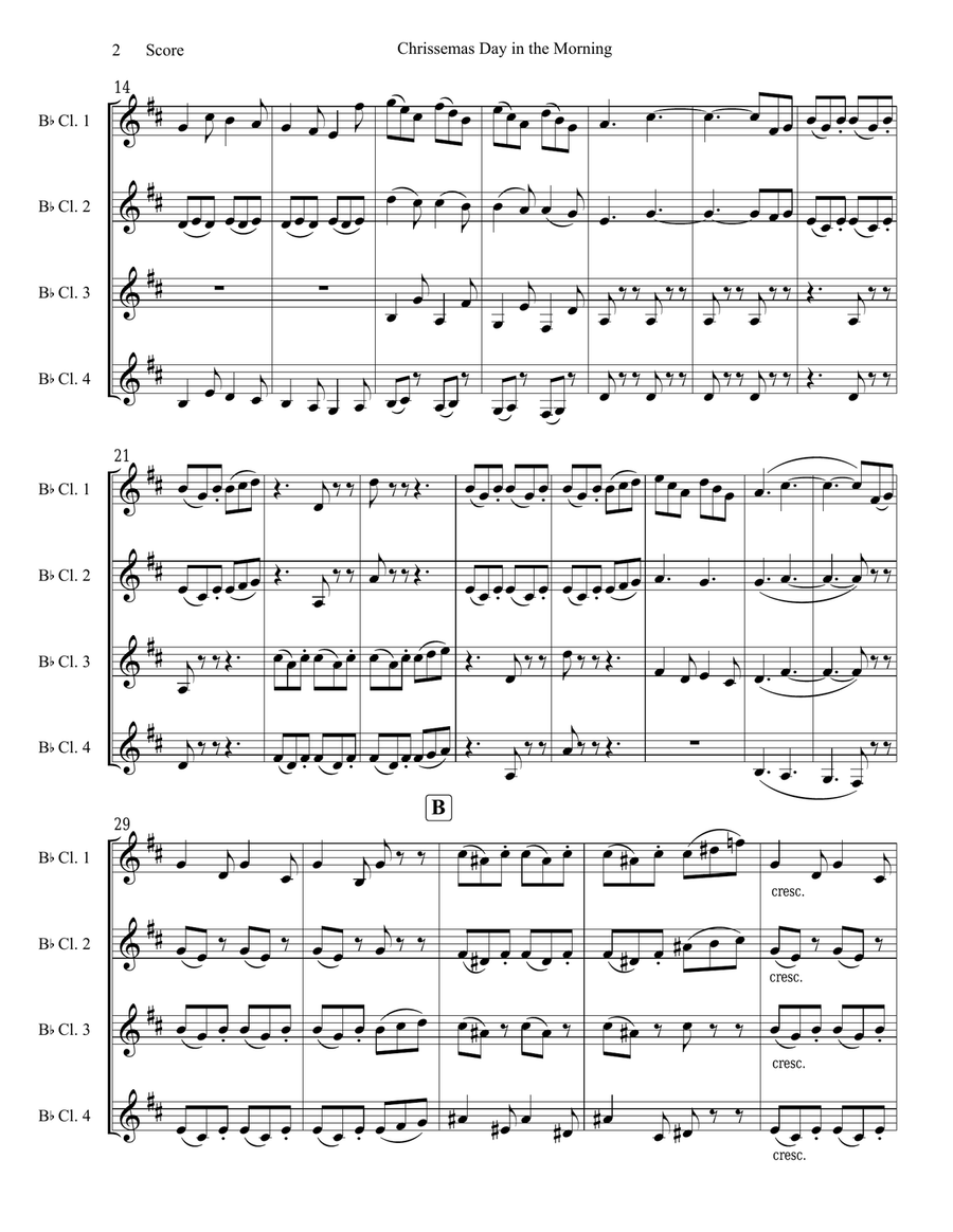 Chrissemas Day in the Morning or Northumbrian Pipe-Tune - Clarinet Quartet Clarinet Quartet scores gallery preview page 3