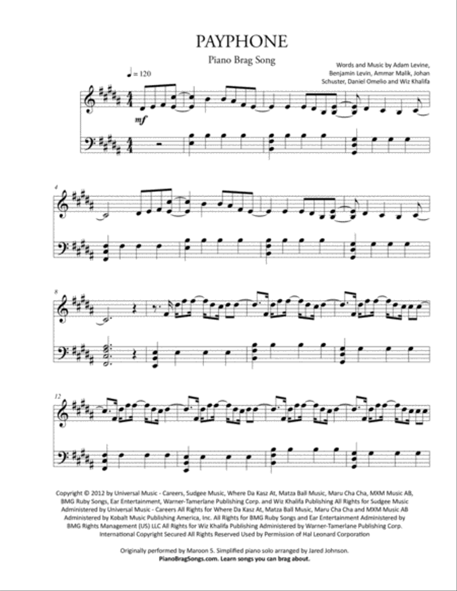 Payphone Easy Piano scores gallery preview page 2