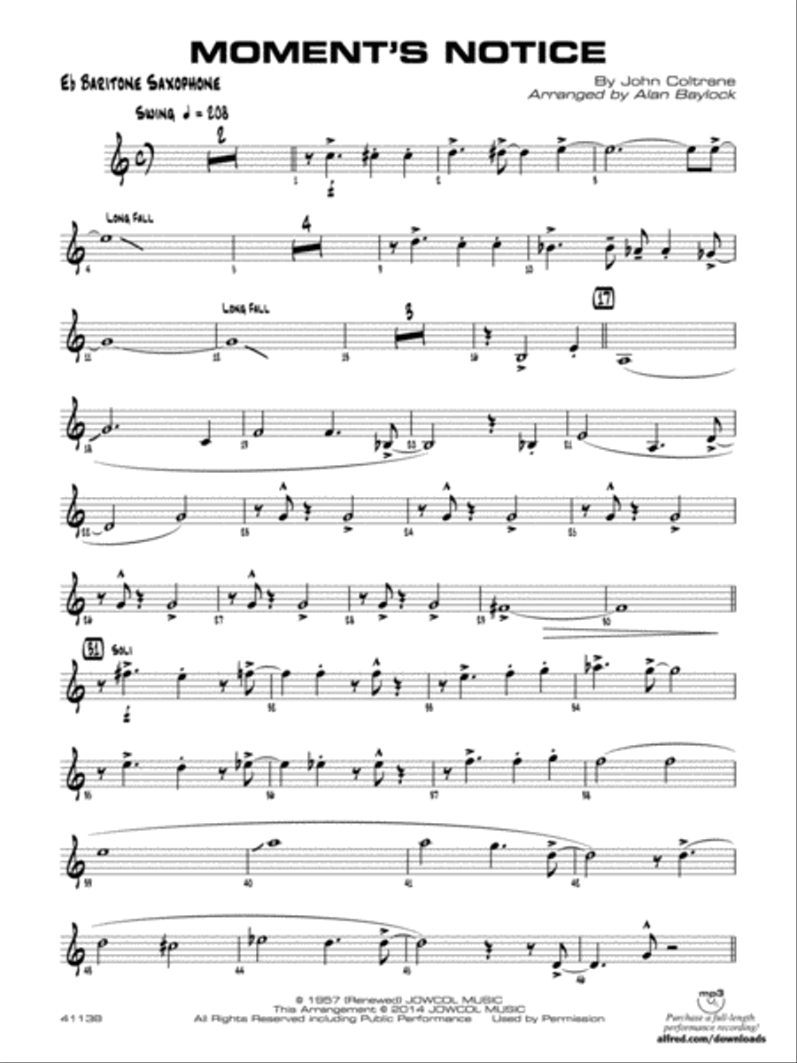 Moment's Notice: E-flat Baritone Saxophone Jazz Ensemble scores gallery preview page 1