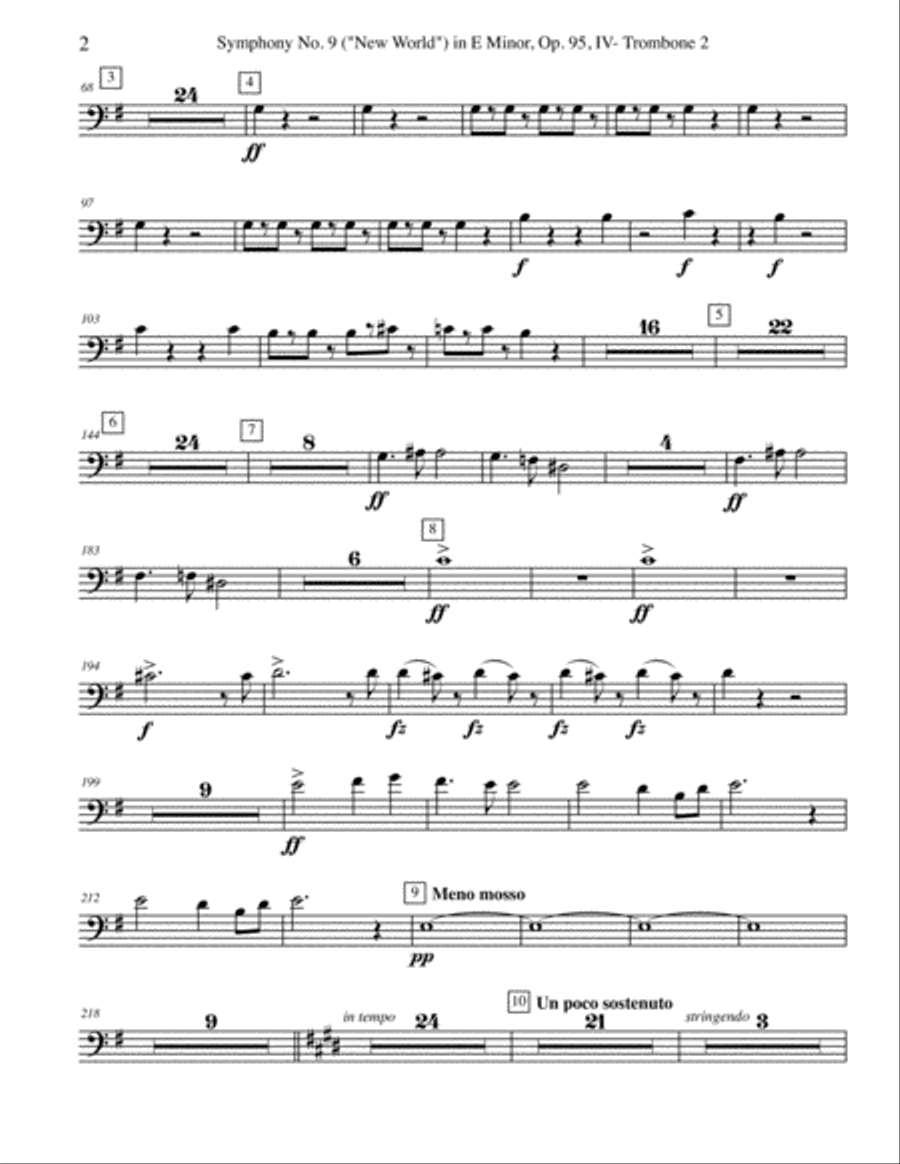 Dvorak Symphony No. 9, New World, Movement IV - Trombone in Bass Clef 2 (Transposed Part), Op.95 Trombone Solo scores gallery preview page 2