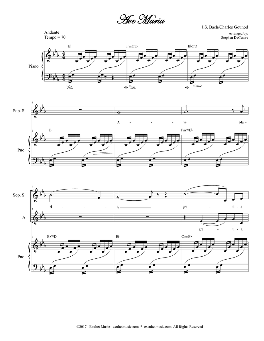 Ave Maria (Duet for Soprano and Alto Solo - Medium/Low Key) Alto Voice scores gallery preview page 1
