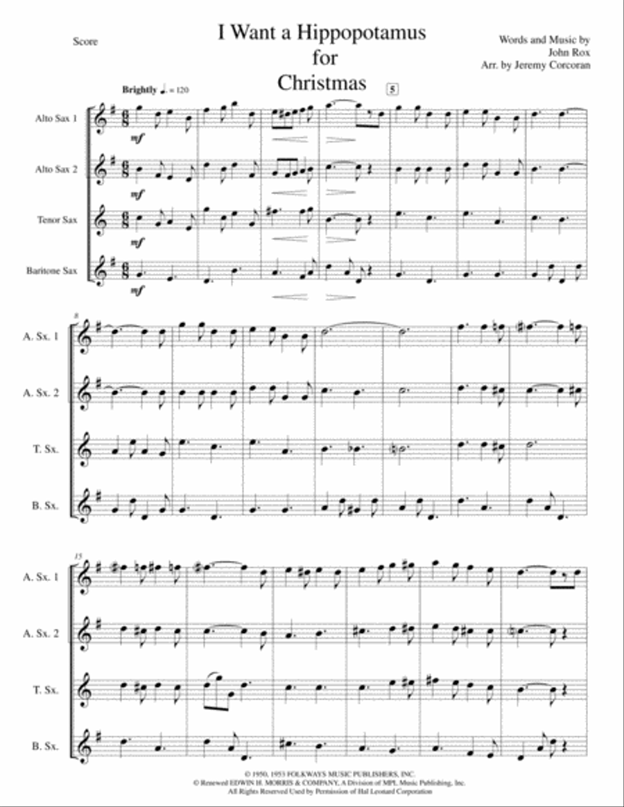 I Want A Hippopotamus For Christmas (Hippo The Hero) Woodwind Quartet scores gallery preview page 2