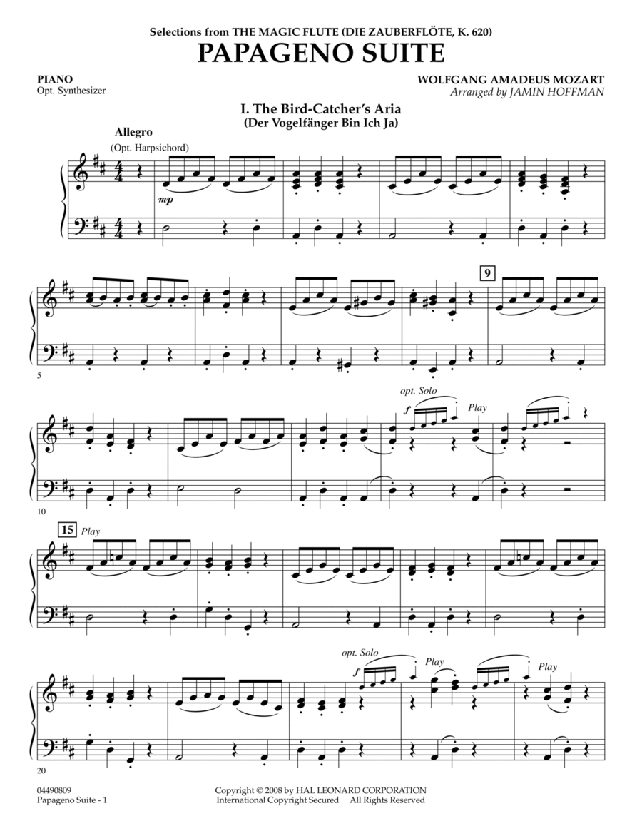 Papageno Suite - Piano Papageno Suite - Piano Piano scores gallery preview page 1