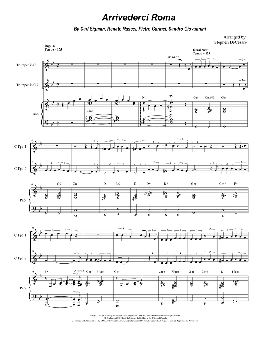 Arrivederci Roma (goodbye To Rome) Trumpet Duet scores gallery preview page 1