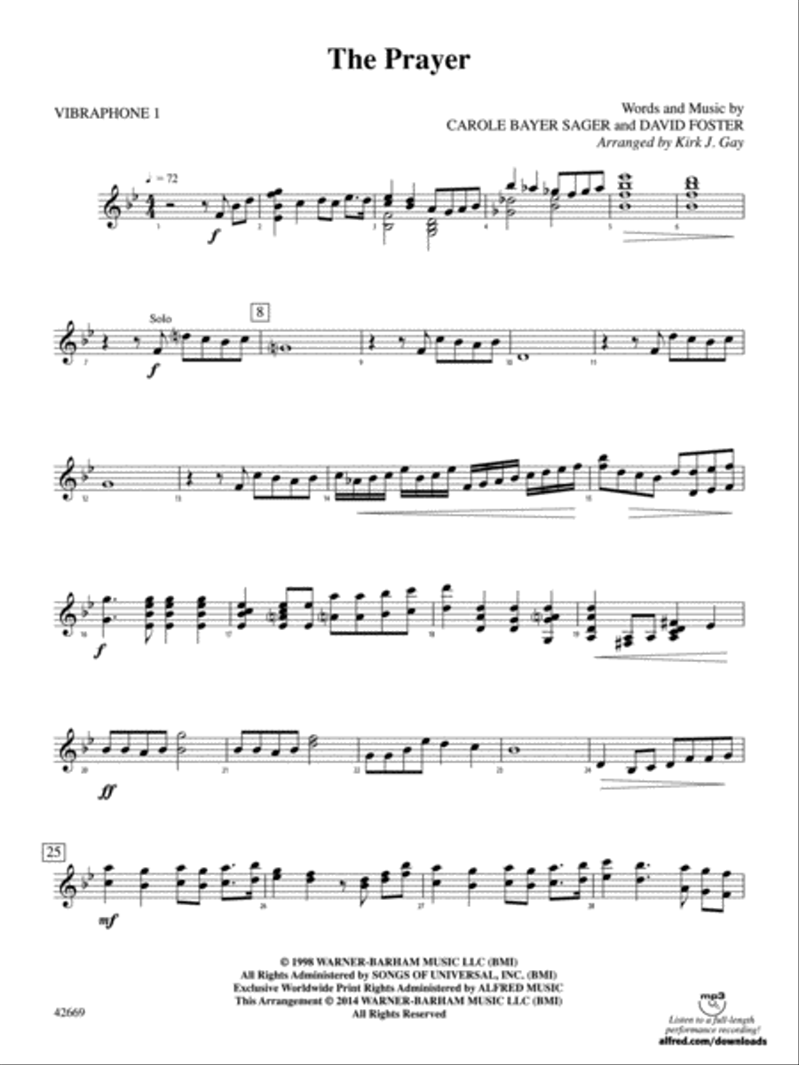 The Prayer: 1st Vibes Percussion Ensemble scores gallery preview page 1