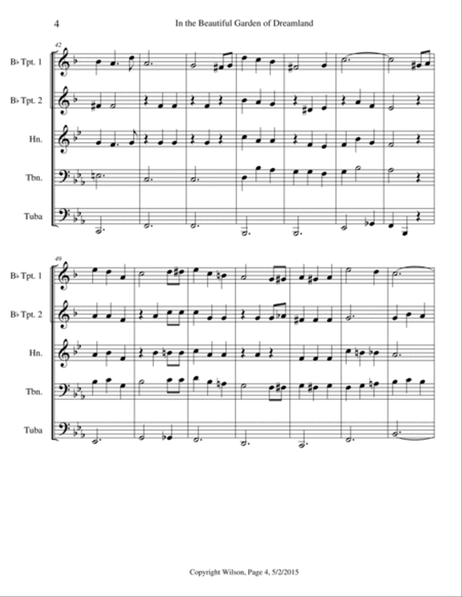 In the Beautiful Garden of Dreamland Brass Quintet scores gallery preview page 5