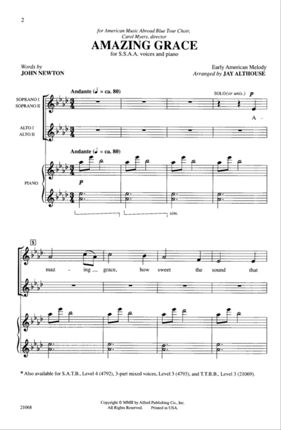 Amazing Grace Choir scores gallery preview page 1