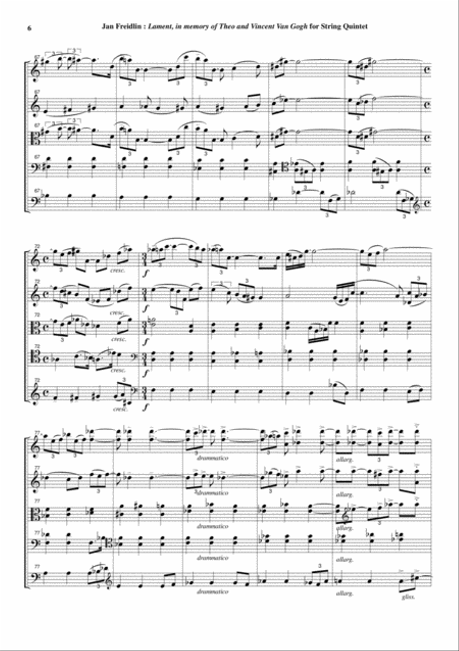 Jan Freidlin: Lament in Memory of Theo and Vincent Van Gogh for string quintet, score and parts String Quartet scores gallery preview page 6