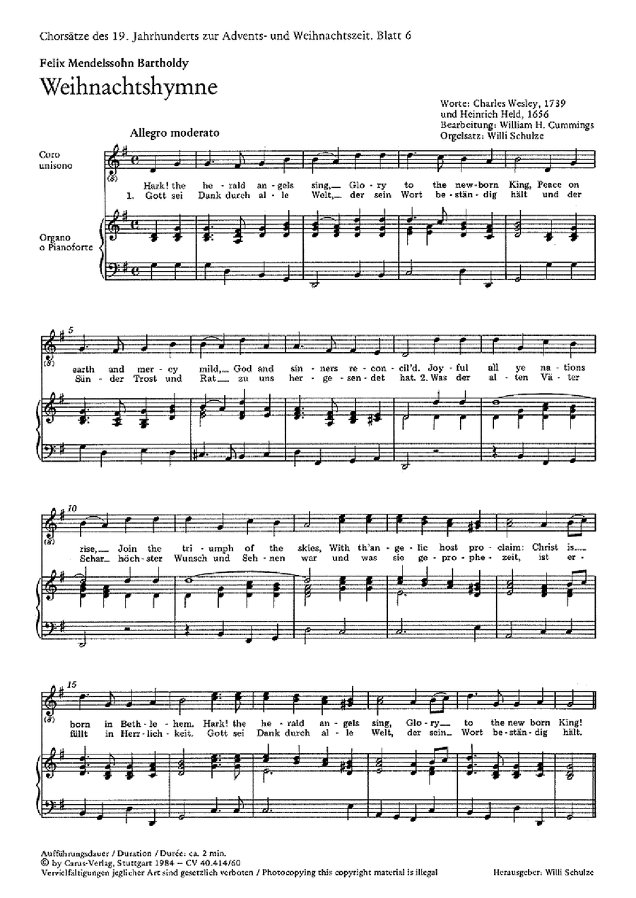 Zwei Weihnachtschorsätze von Mendelssohn Bartholdy und Thiel