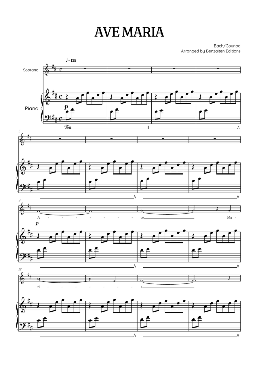 Bach / Gounod Ave Maria in D major • soprano sheet music with piano accompaniment image number null