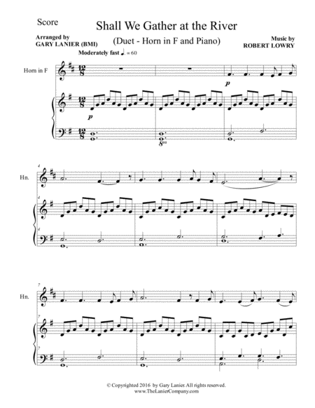 SHALL WE GATHER AT THE RIVER (Duet – Horn in F & Piano with Score/Part) image number null