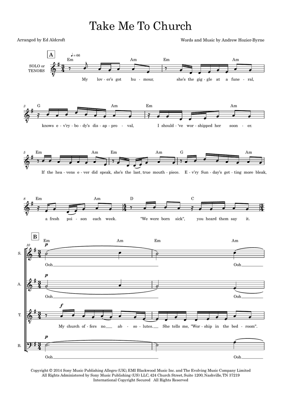 Take Me To Church (arr. Ed Aldcroft)