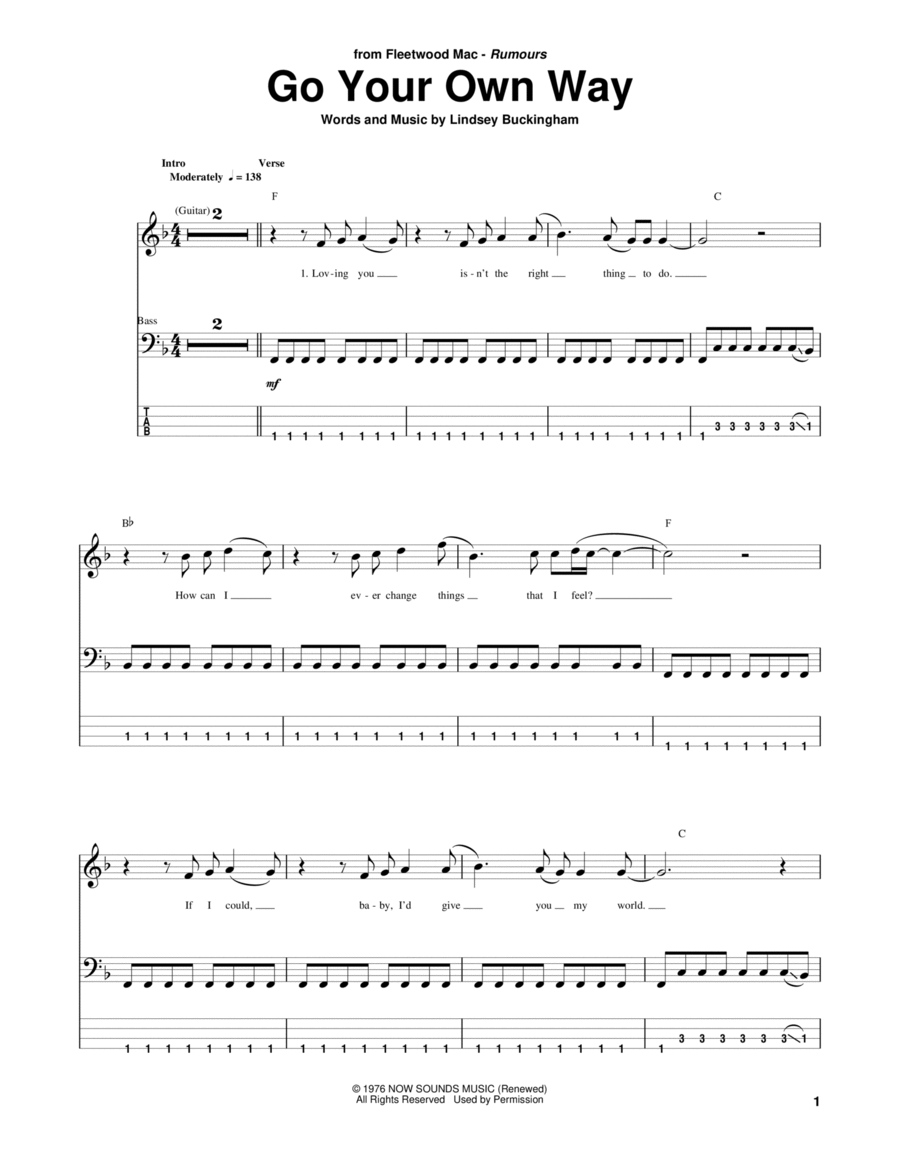 Go Your Own Way Go Your Own Way Guitar Tablature scores gallery preview page 1