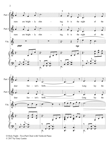 O HOLY NIGHT (Two-Part Choir for Treble Voices with Violin & Piano - Score & Parts included) image number null